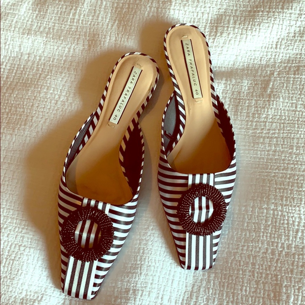 Zara Striped Kitten Mule